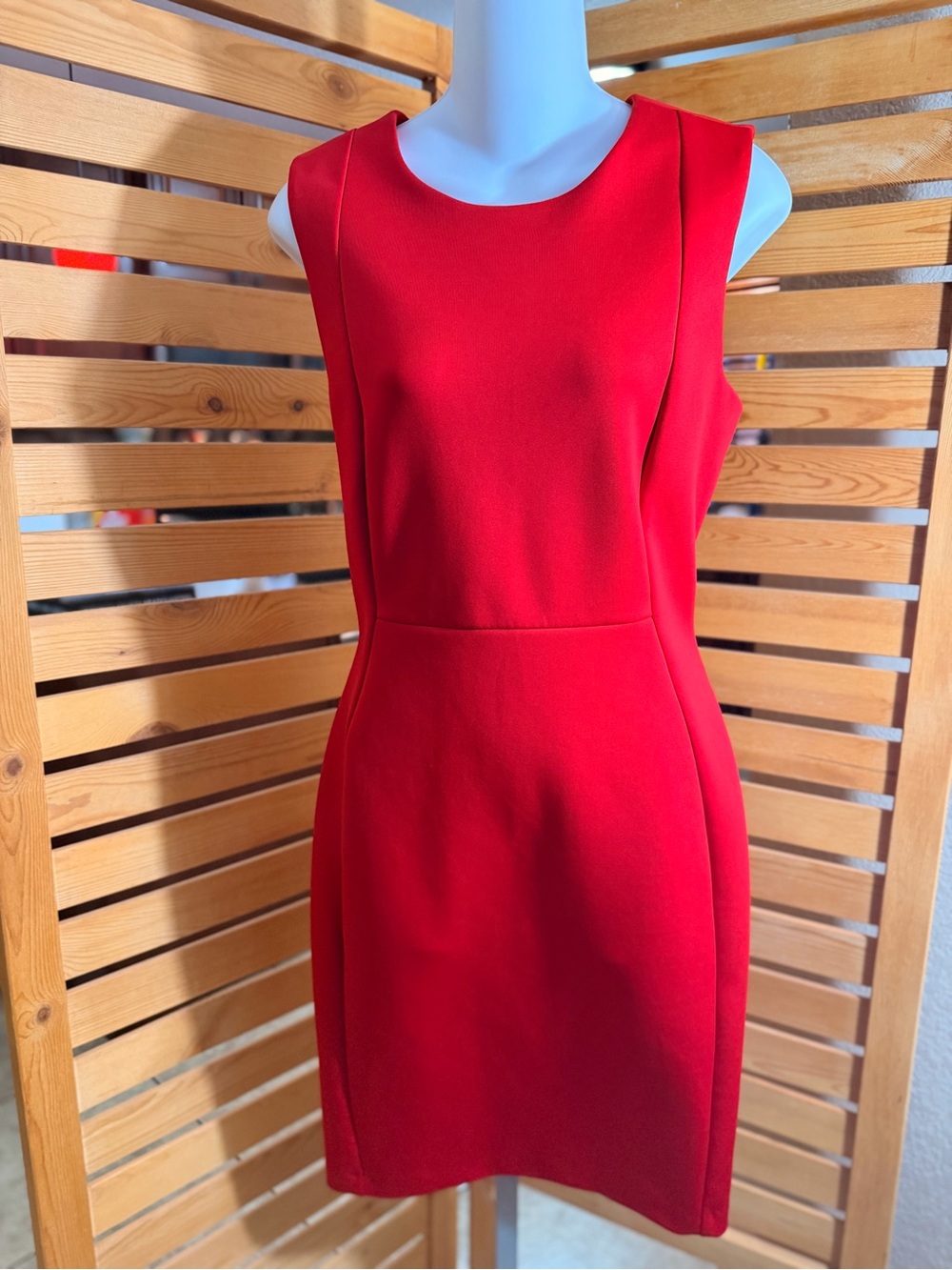 Calvin Klein Red Sleeveless Sheath Midi Dress